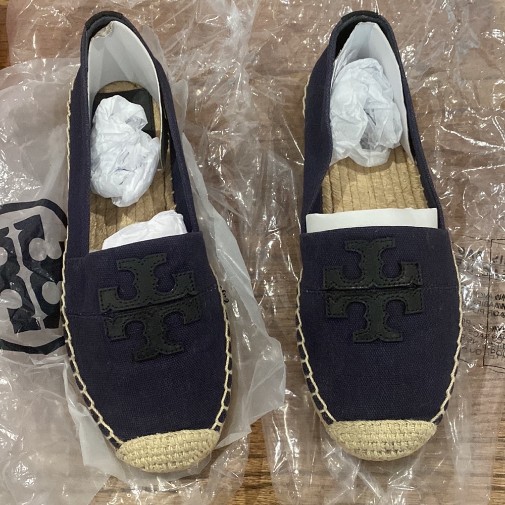 Tory Burch Western Flat Espadrille-canvas/Calf Leather Navy/Black Size: 5.5